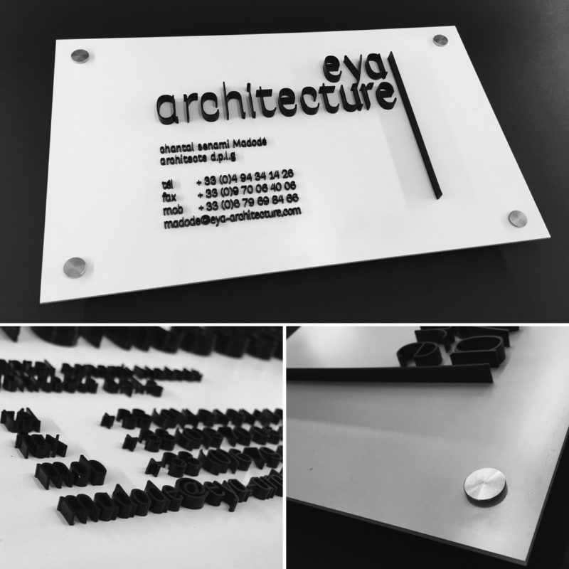 Plaque en Lettrage 3D pour Architecte avec entretoises aluminium