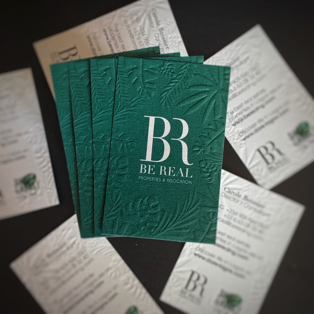 Cartes de visite pour restaurant d'émotions sur papier coton artisanal fait  main avec bords frangés – Impression Letterpress Noir – Imprimerie ICB