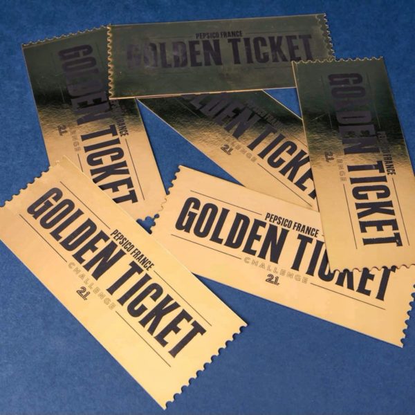 Ticket d’or Challenge entreprise Dorure numérique Or brillante et découpe laser Golden Ticket