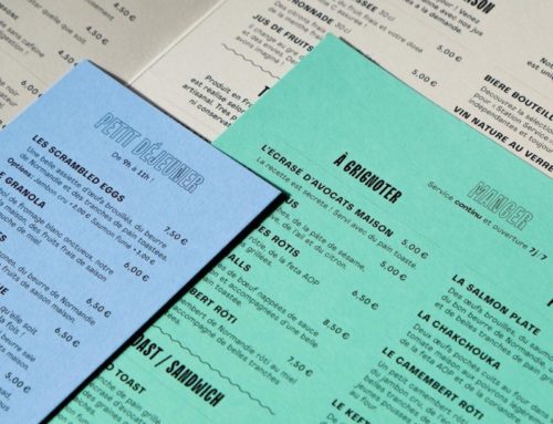 Menu Brasserie sur papier de création 270gr/m2 impression numérique noir – Colorplan Azure Blue, Vellum White, Park Green