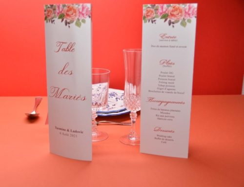 Nom de table et menu mariage en triptyque à poser – Creation pack 350gr/m2