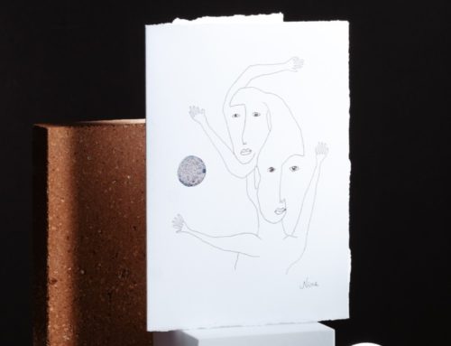 Faire-part de mariage tableau artiste avec 1 pli et 4 bords frangés – Papier pur coton 350gr/m2