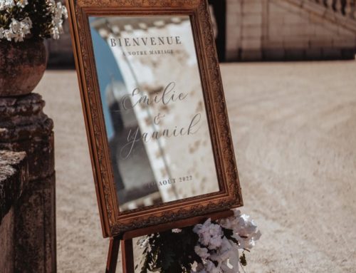 Miroir déco de Bienvenue mariage avec impression blanche – Lettrage blanc avec mise sous transfert
