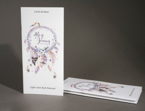 Livret de Messe mariage dreamcatcher format 10x21cm portrait – reliure 2 piqures métal – Attrape rêves – olin regular extra blanc