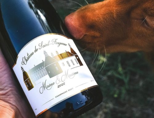 Etiquette pour champagne Mariage château – Dorure numérique Or et découpe sur mesure – Adhésif synthétique blanc