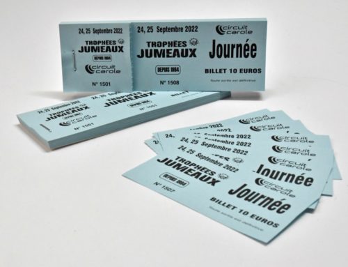 Carnets de tickets détachables avec perfo pour Circuit Carole – 1 agrafe et 2 pré-découpages