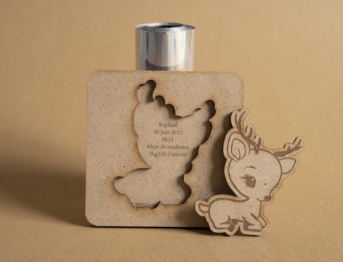 Faire-part de naissance garçon en découpe et gravure laser sur bois avec silhouette de cerf – MDF 3mm