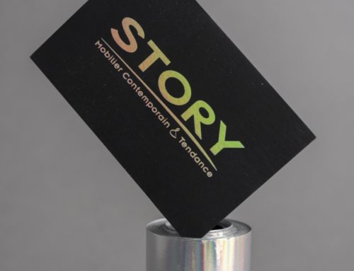 Cartes de visites spécialiste mobilier contemporain – Marquage à chaud Holographique laser – Plike 330gr/m2 Noir