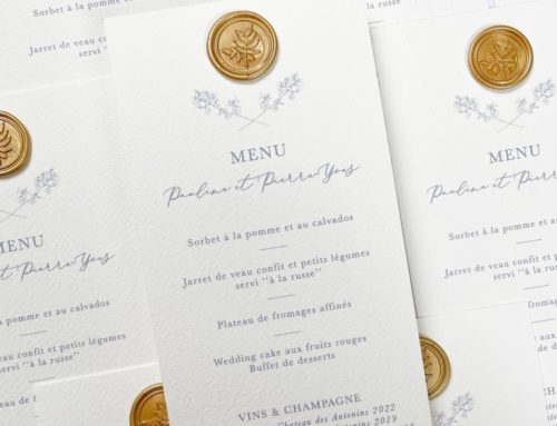 Menu de Mariage élégant avec cachet de cire vieil or – Arches expression texturé 400gr